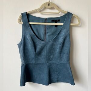 BCBG MaxAzria Faux Suede Blue Peplum Top Size M Sleeveless Tank Designer